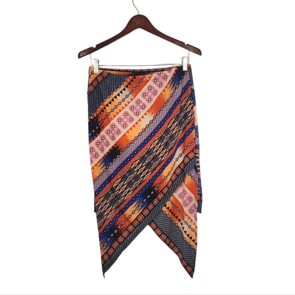 Venus Women's Midi skirt Size Small high low orange Geometric Boho Chic Artisan
